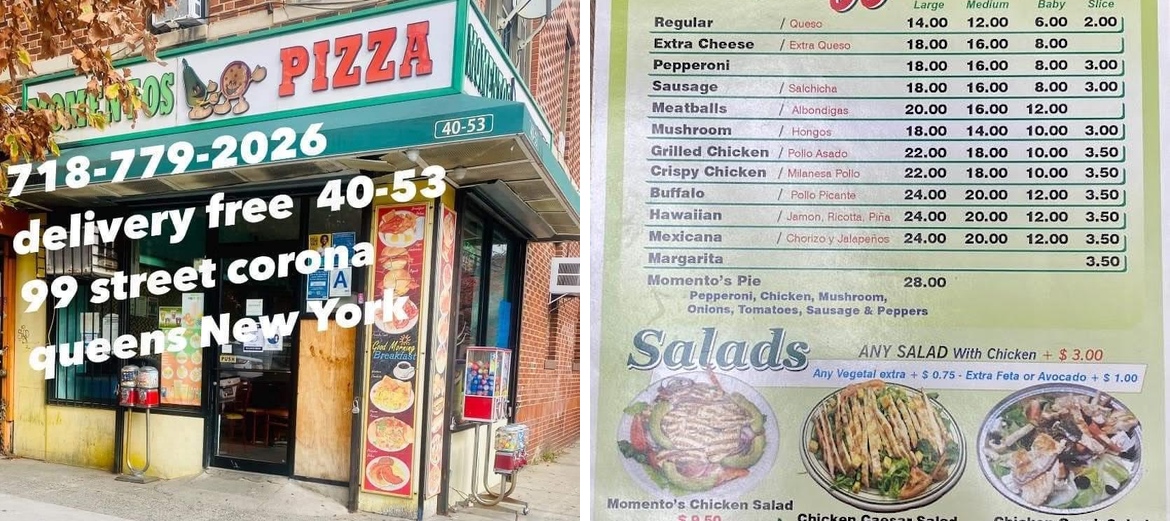 Momentos Pizza Menu